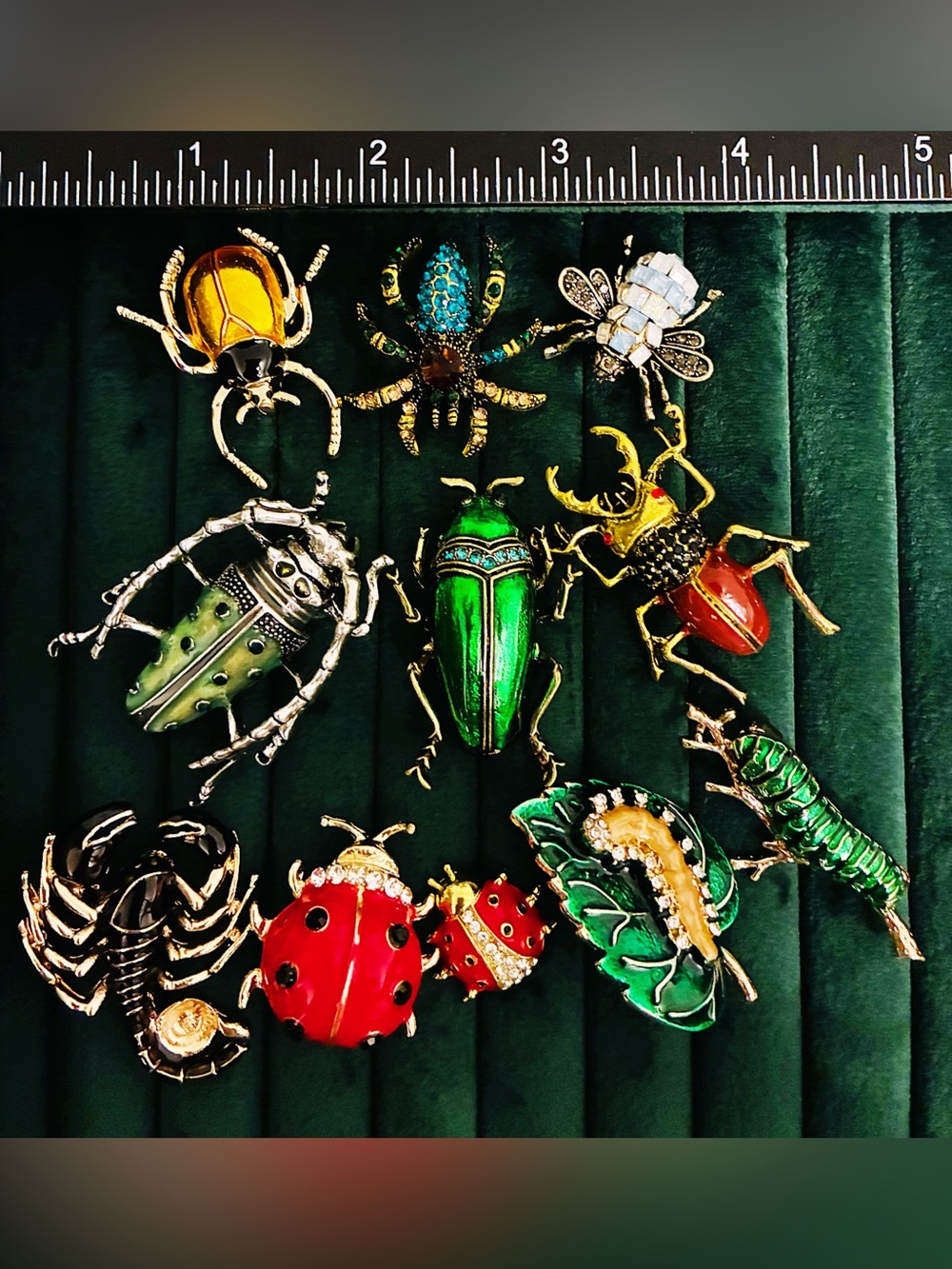 11pc Rhinestone Enamel Insect Bug Brooch Pin Lot Ladybug Spider Scorpion